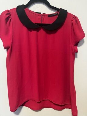 ALOHA Collection Bright Red Blouse with Black Peter Pan Collar